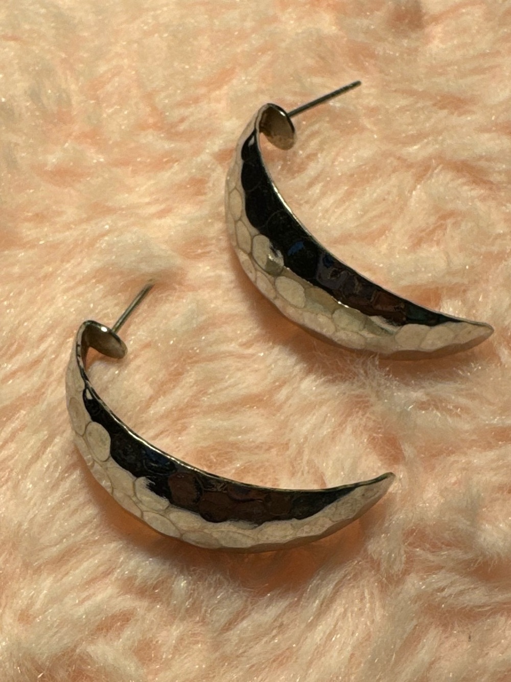 Hammered Crescent Post Earrings in Silver Tone - Women Jewelry